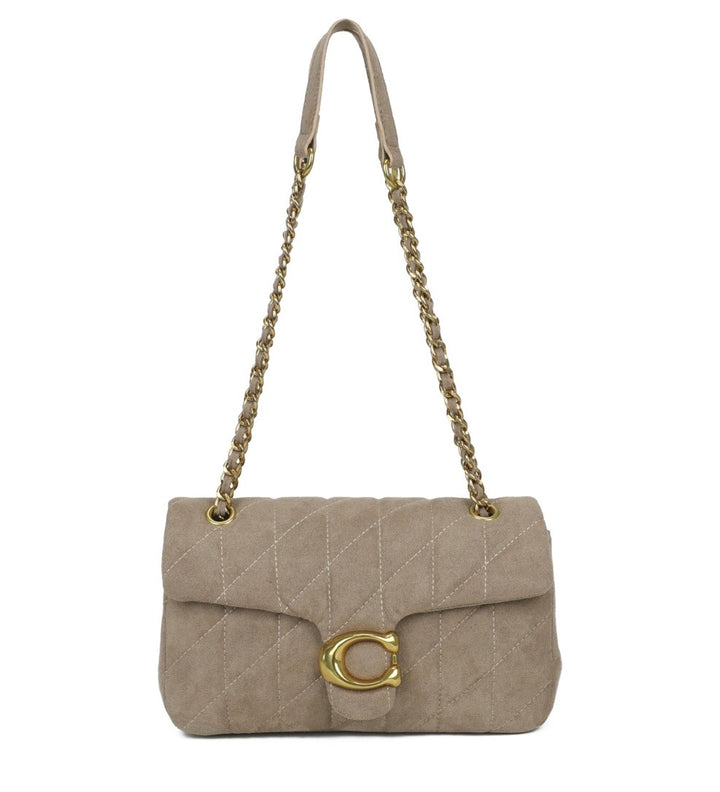 Suede Effect Quilted Shoulder Bag