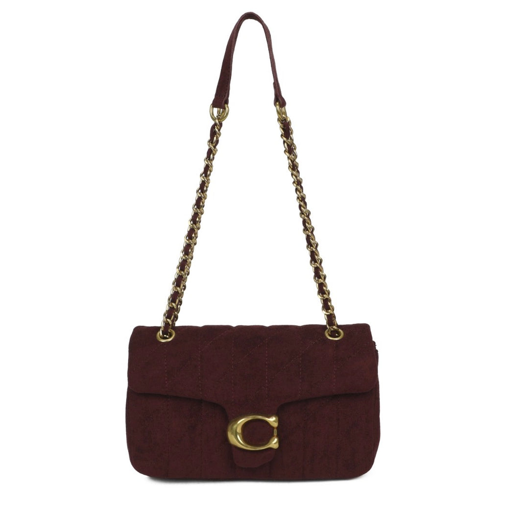 Suede Effect Quilted Shoulder Bag