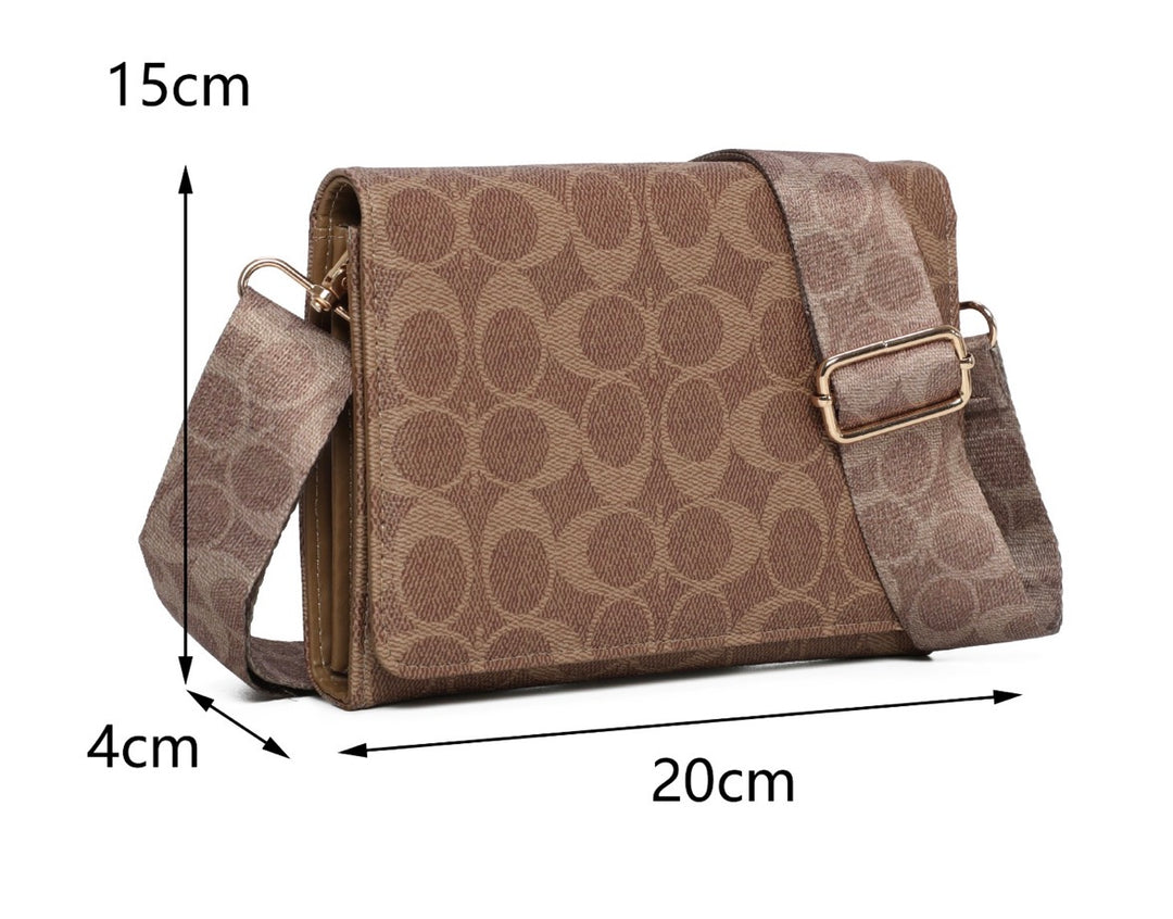 3 Piece Monogram Print Crossbody Bag, Purse &amp; Wristlet Set