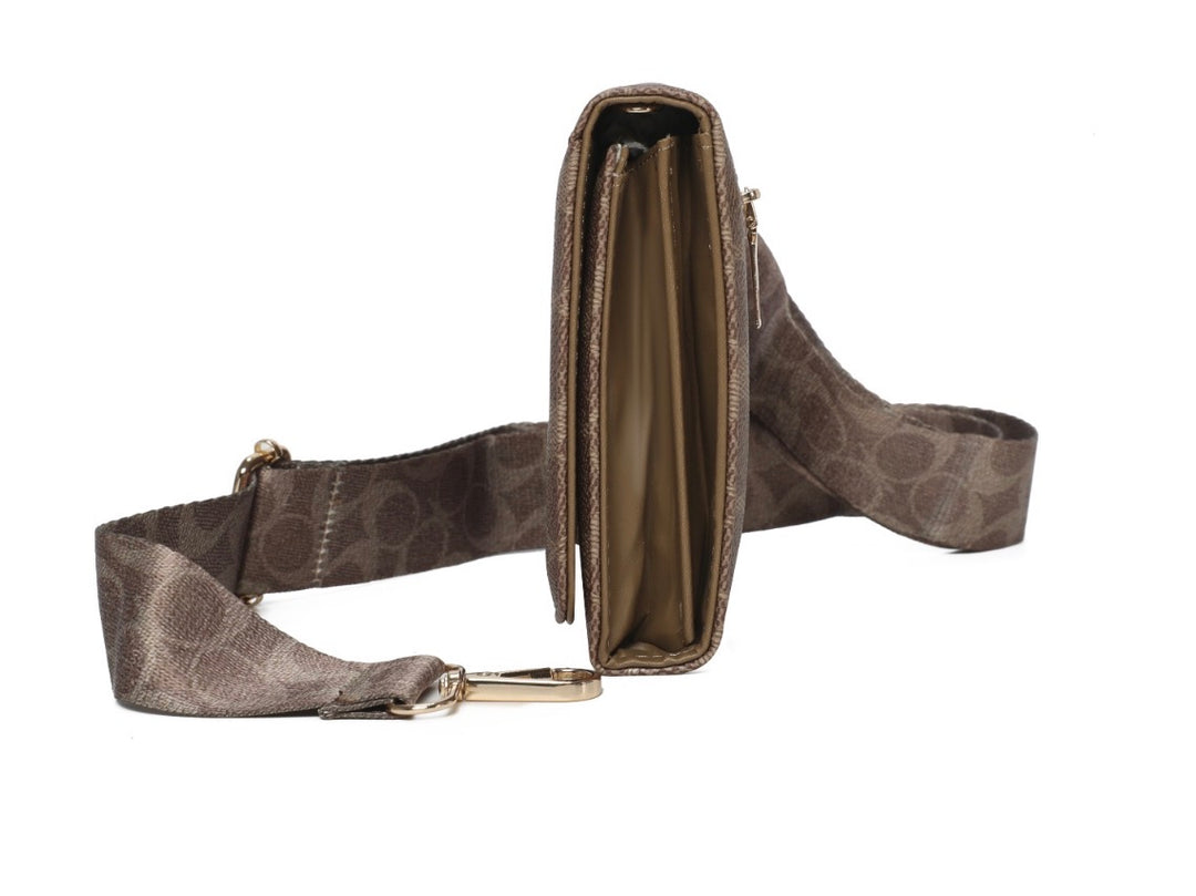 3 Piece Monogram Print Crossbody Bag, Purse &amp; Wristlet Set