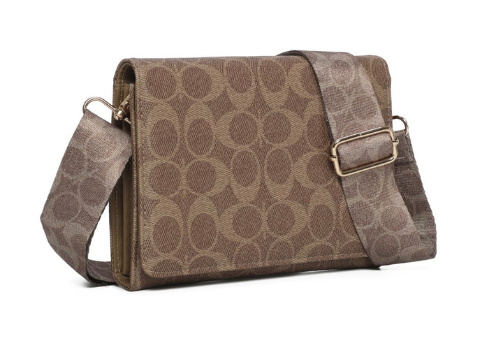 3 Piece Monogram Print Crossbody Bag, Purse &amp; Wristlet Set