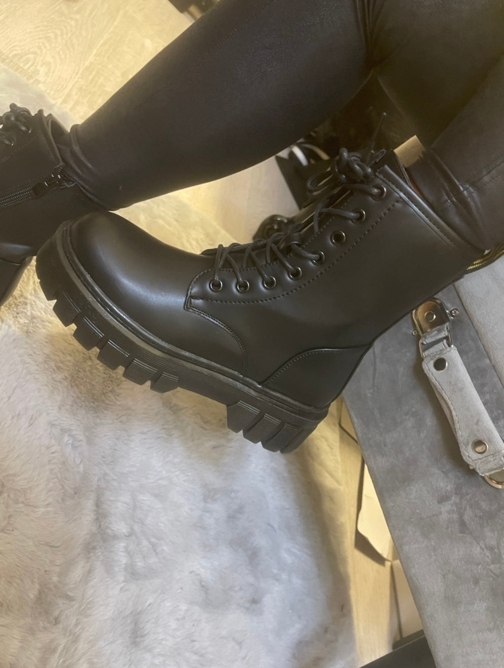 Black chunky lace up boots