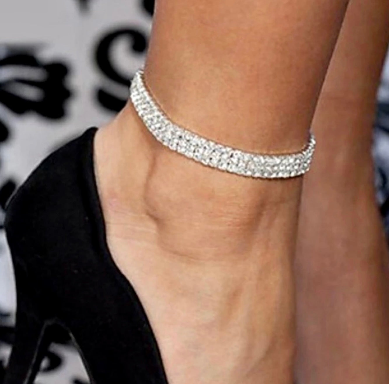 3 Row Diamanté Anklet Gold or Silver Look Finish