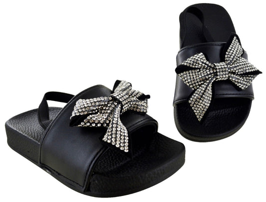 Baby girl & toddler girl bling diamanté bow sliders