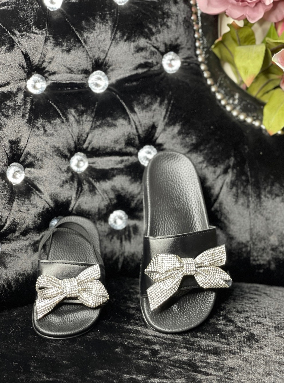 Baby girl & toddler girl bling diamanté bow sliders