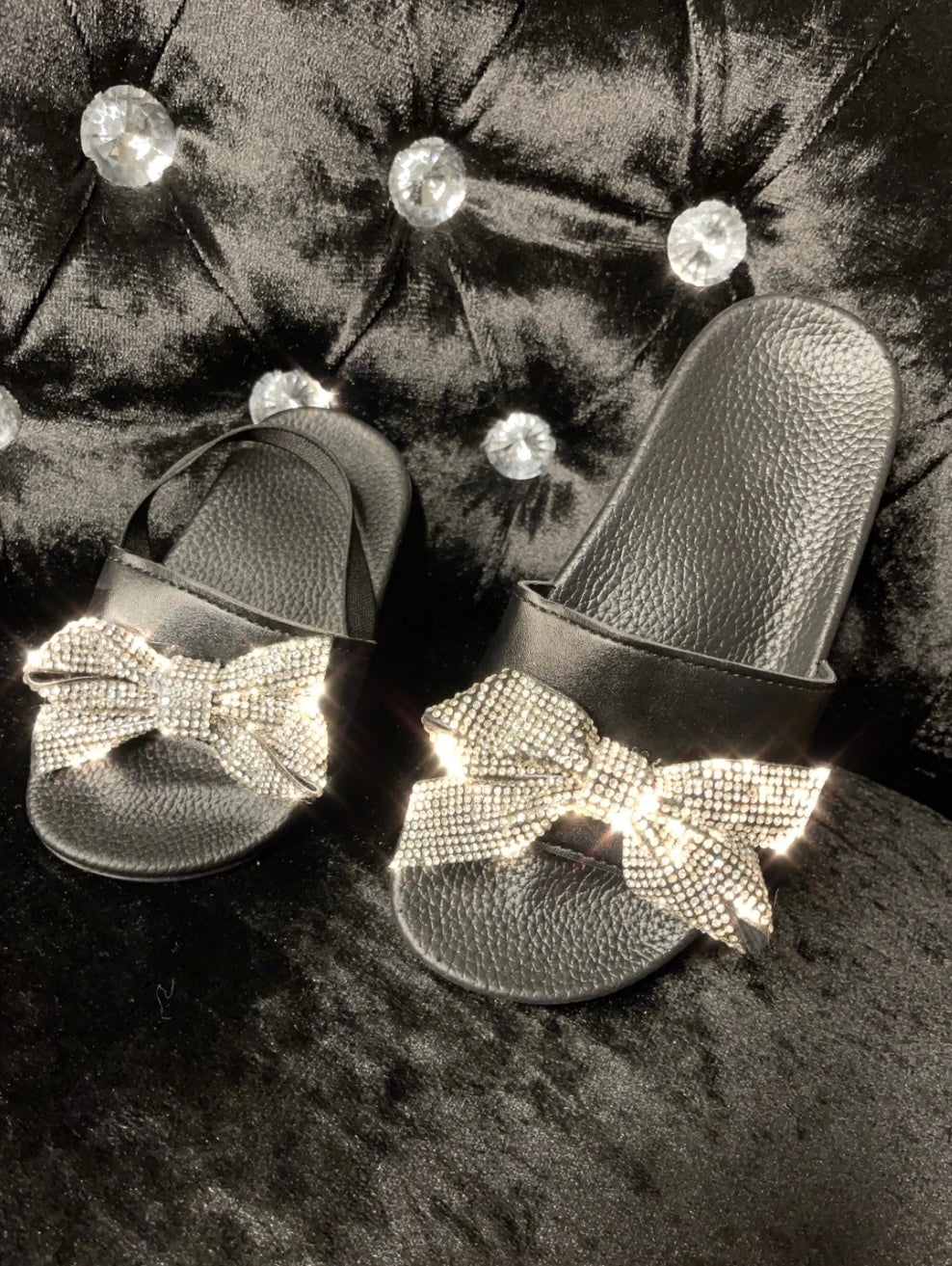 Baby girl & toddler girl bling diamanté bow sliders