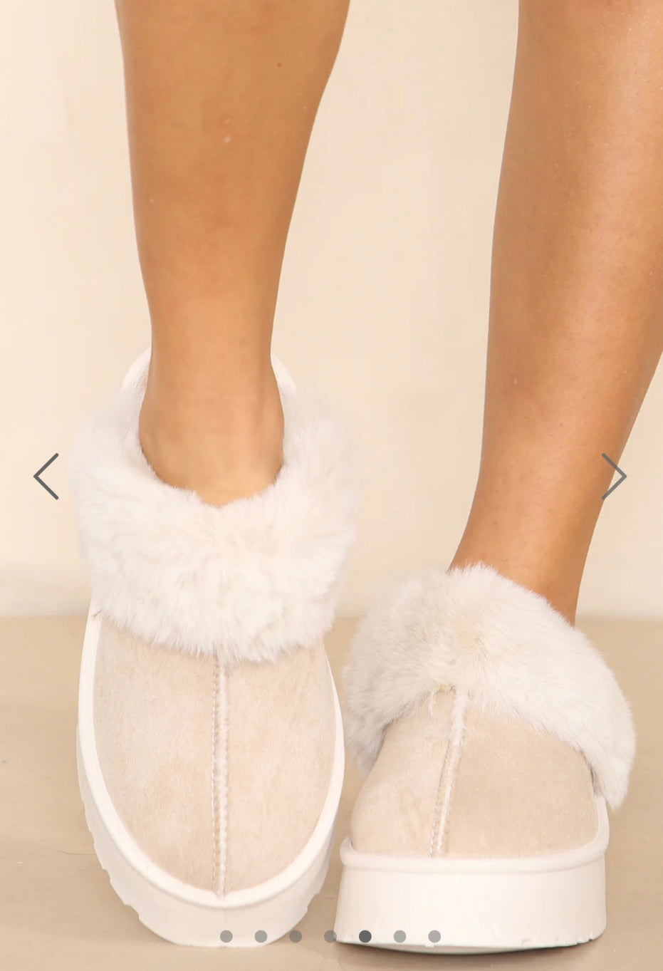 Beige Platform Mule Slipper Faux Fur Fluffy Shoes