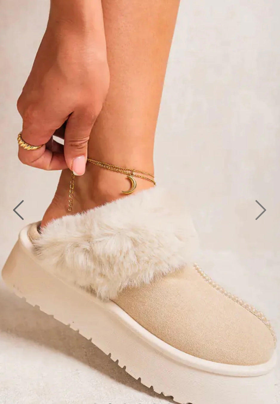 Beige Platform Mule Slipper Faux Fur Fluffy Shoes