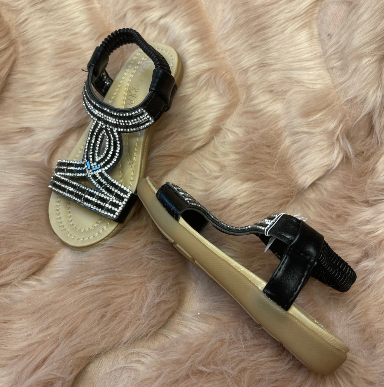 Black & Sliver Crystal Sandals