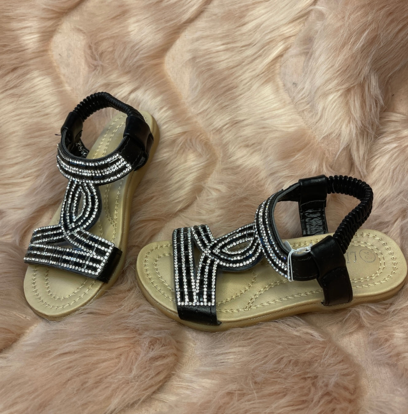 Black & Sliver Crystal Sandals