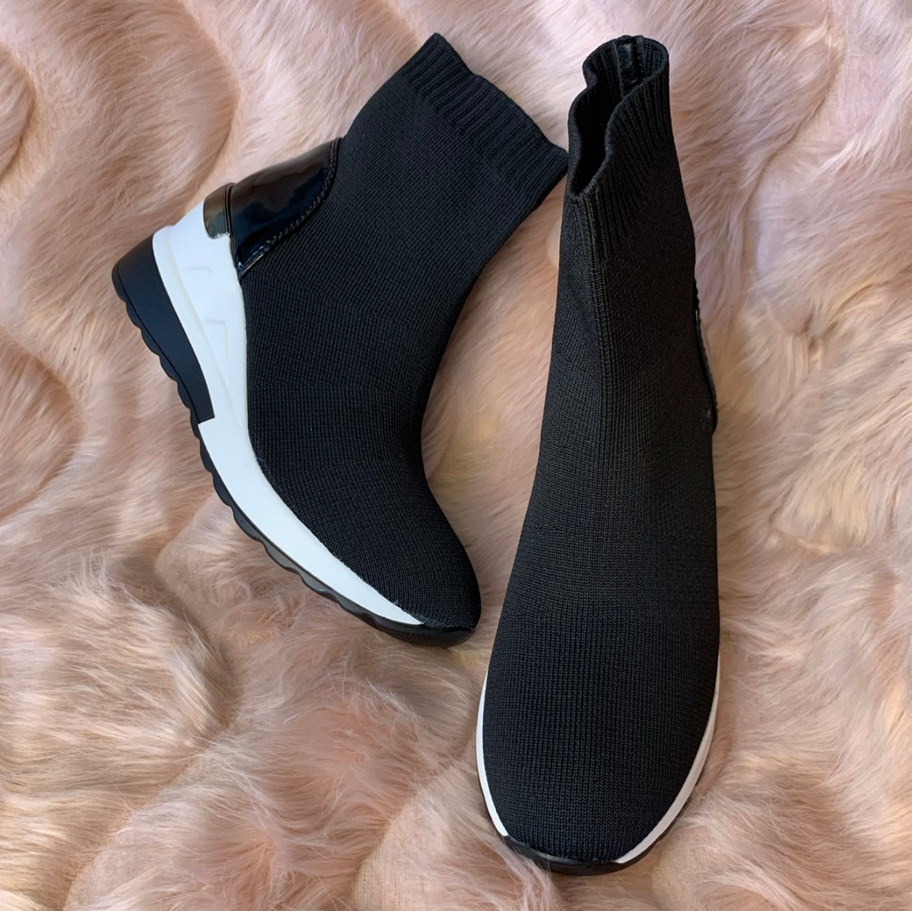 Black & white wedge trainers