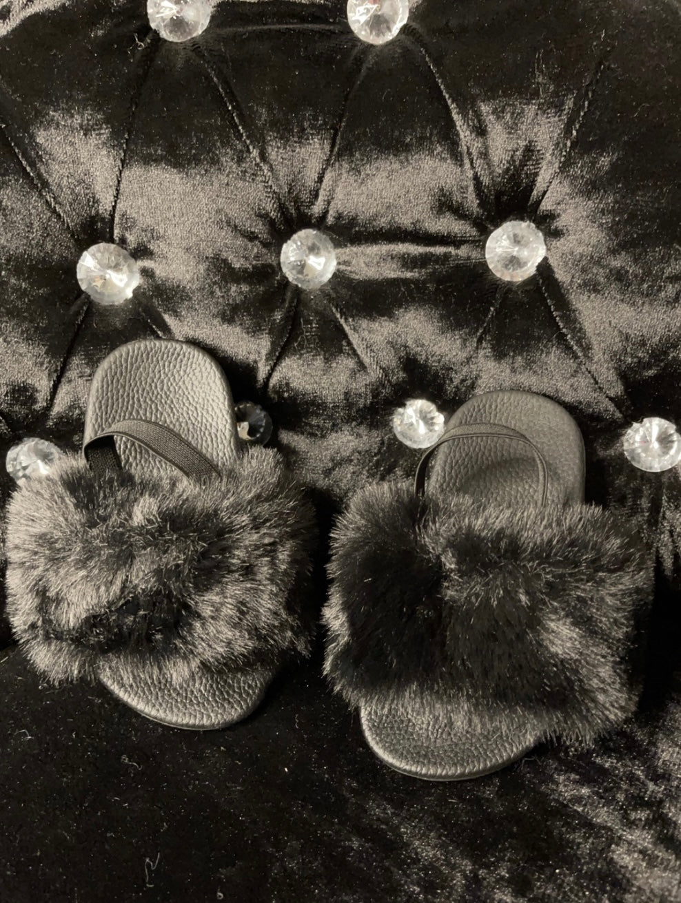 Black faux fur baby girl & toddler girl sliders