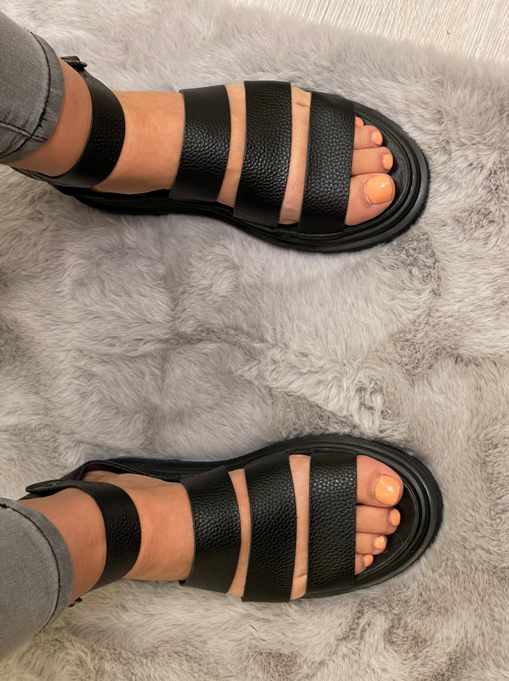 Black Gladiator Sandals – Faux Leather Strappy Summer Shoes