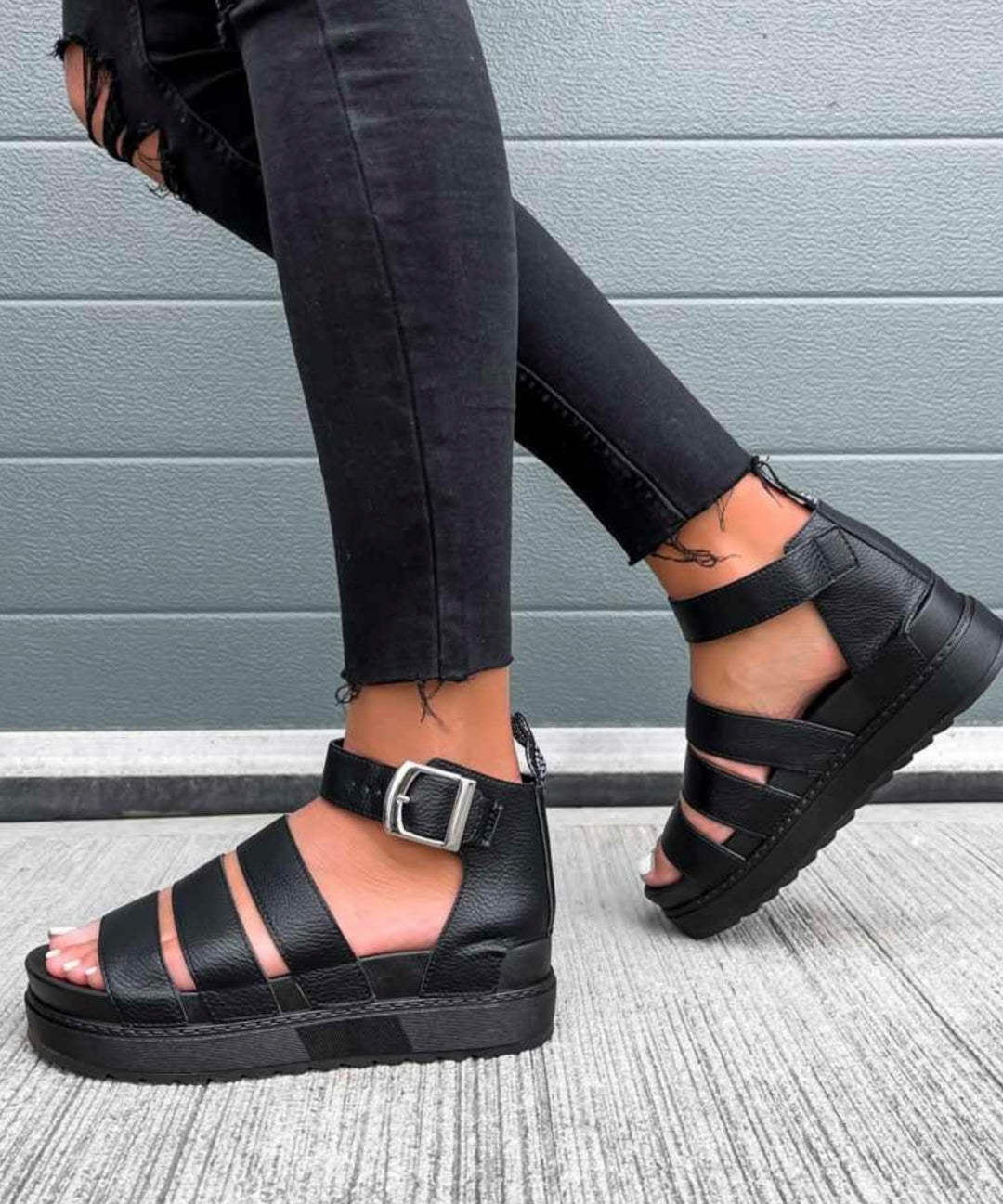Black Gladiator Sandals – Faux Leather Strappy Summer Shoes