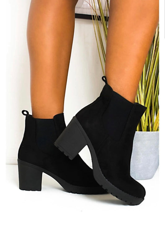 Black Suede Chunky Heel Ankle Boots