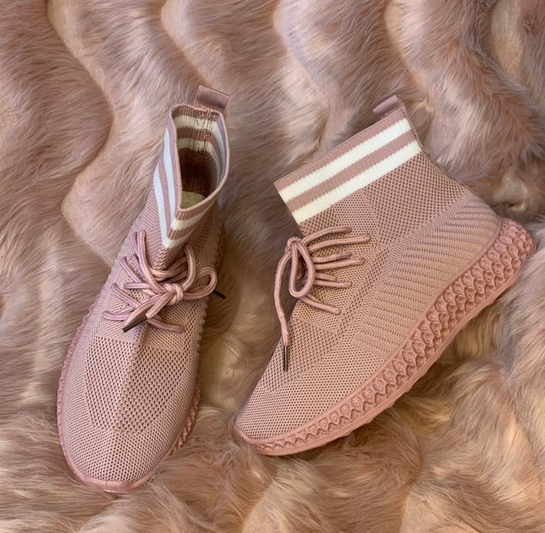 Blush pink slip on trainers with white line detail 
