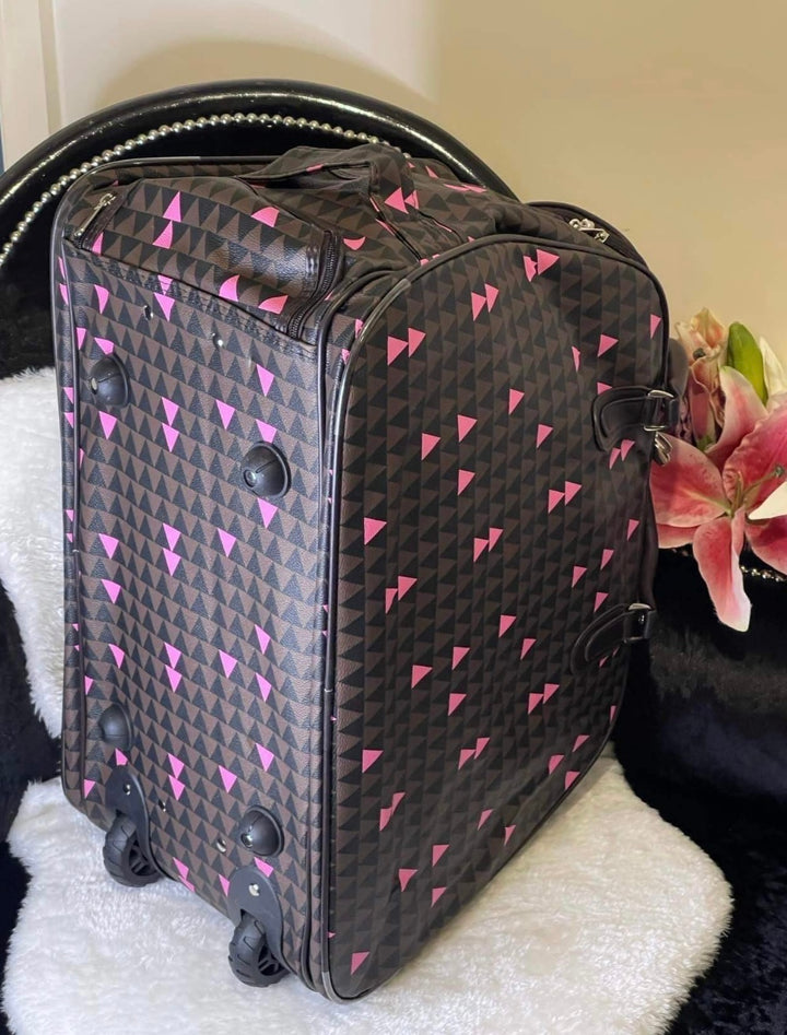 Brown and pink triangle print hold-all travel bag 